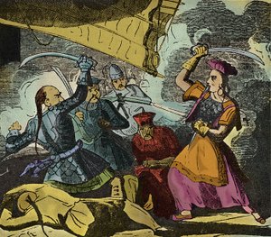Shing Shi eller Ching Shih (död 1844). Kinesisk piratkvinna från 1800-talet. Hon befäl över en riktig flotta med vilken hon besegrade amiral Kwo Lang. av European School