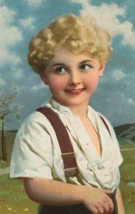 Leende pojke (färglitografi) av European School