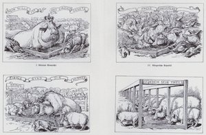 Socialistisk tecknad serie från 1895 om olika regeringsformer (litho) av European School