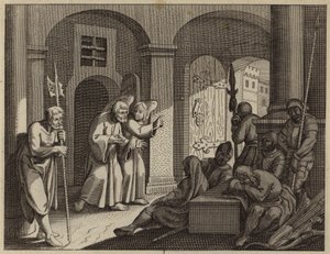 St Peter befriad från fängelset av en ängel (gravyr) av European School