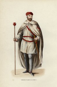 Templar i krigsklänning (färgad gravyr) av European School