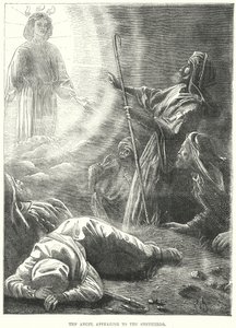 Ängeln som uppenbarar sig för herdarna (gravyr) av European School