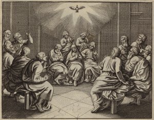 Den helige Ande kommer till de tolv apostlarna på pingstdagen (gravyr) av European School