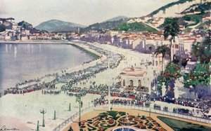 Praia da Lapa och Praca da Gloria, en glimt av militärparaden den 15 november, årsdagen av grundandet av Republiken Brasilien (färglitografi) av European School