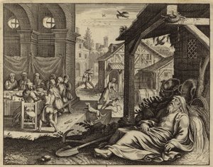 Tobit förblindad av sparvars spillning (gravyr) av European School