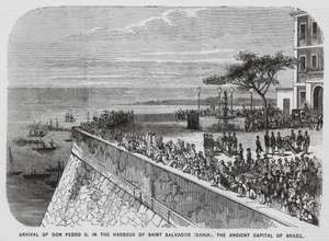 Kejsar Pedro II av Brasilien på besök i Salvador, Bahia (gravyr) av European School