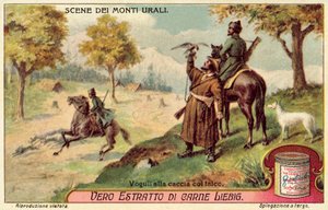 Voguls jagar med falkar (chromolitho) av European School