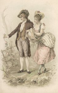 Gående par (färglitografi) av European School