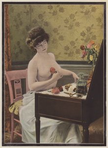 Kvinna framför spegeln (färg litho) av European School