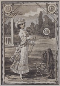 Kvinna som gör bågskytte (litho) av European School