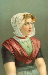 Kvinna i traditionell dräkt (färglitografi) av European School