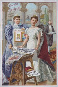 Kvinna med en tidning, reklam för Suchard-choklad (chromolitho) av European School