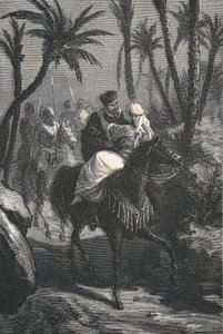 Cervantes rider en häst med en kvinna i en oas av Eusebio Planas