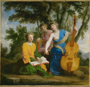 Melpomene, Erato och Polyhymnia... av Eustache (studio of) Le Sueur