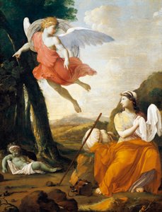Hagar och Ismael räddade av en ängel, av Eustache Le Sueur (1616-1655) av Eustache Le Sueur