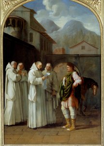 Saint Bruno (1030-1101), grundare av Kartuserorden får ett meddelande från påven Urban II (Urbano II) av Eustache Le Sueur
