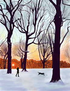 Hund i snö, Brooklyn (digital konst) av Evan Sklar