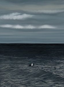Måsen flyter på vattnet och himlen är stormig (digital konst) av Evan Sklar