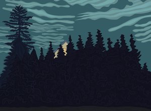 Hus och häck (digital konst) av Evan Sklar