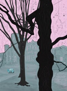 Gammalt träd, gammalt hus och bil, Brooklyn (digital konst) av Evan Sklar