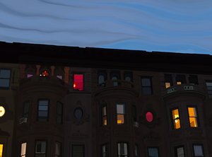 Radhus med färgglada och upplysta fönster, Brooklyn (digital konst) av Evan Sklar