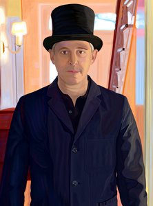 Självporträtt i ridande hat (digital konst) av Evan Sklar