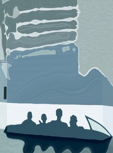 Skugga av bil och passagerare på hotellfasad, ca 2020-24 (digital konst) av Evan Sklar