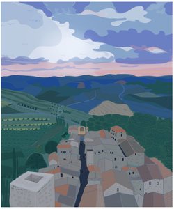 Small Village In Tuscany, 2015 (handritad på en iPad med en Apple-penna) av Evan Sklar