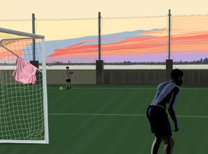 Ungdomsfotboll i Brooklyn Bridge Park (digital konst) av Evan Sklar