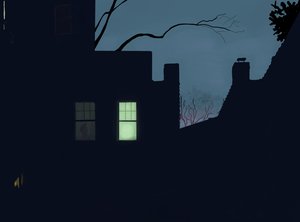 bakfönster, vinter, skymning, Brooklyn (digital konst) av Evan Sklar