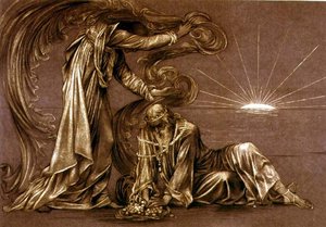 Avslutad studie för Earthbound, c.1897 (krita) (se 27982) av Evelyn De Morgan