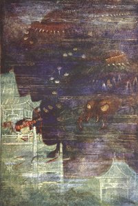 Hidesato och tusenfotingen, illustration från "The Myths and Legends of Japan" av F Hadland Davis av Evelyn Paul