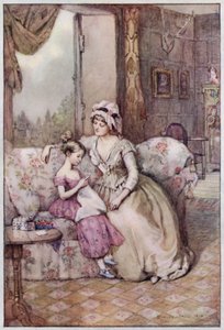 Illustration för Cranford av Mrs Gaskell (färg litho) av Evelyn Paul