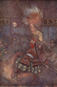 Raiko Slays the Goblin of Oyeyama, illustration från "The Myths and Legends of Japan" av F. Hadland Davis av Evelyn Paul
