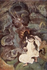 Tokoyo and the Sea Serpent, illustration från "The Myths and Legends of Japan" av F. Hadland Davis av Evelyn Paul