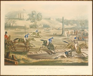 Grand Military Steeple Chase, i London, Västra Kanada, 9 maj 1843, graverad av J. Harris, 1845 av Evelyne Marie Alexander