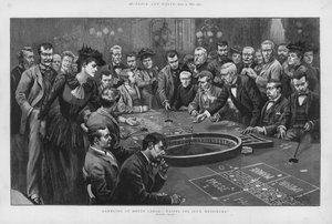 Spelande vid ett roulettebord i kasinot i Monte Carlo, Monaco (litho)