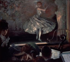 Dansare i vitt inför Footlights av Everett Shinn