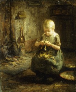 Ett barn som skalar potatis av Evert Pieters