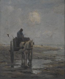 Häst och vagn (olja på duk) av Evert Pieters