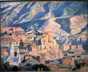 Tbilisi (Republiken Georgien) (Tiflis) - Utsikt över en stad i Kaukasus, i ett landskap av klippiga berg - Målning av Evgeny Evgenyvich Lanceray (Eugene Lansere) (1875-1946), olja på duk