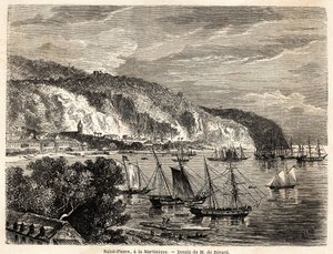 Vy över Saint Pierre, på Martinique, teckning av Auguste de Berard (1824-1881), för att illustrera resorna till Västindien, 1858-1859, av Anthony Trollope (1815-1882). Gravyr i "" Jorden runt, ny resejournal"" Paris