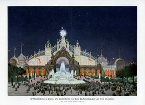 Fontäner vid Palace of Electricity, Champ de Mars, Paris världsutställning 1889, 1900.