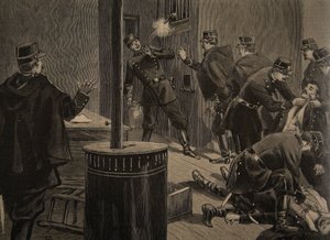 Etievant, anarkisten skjuter från gallret, illustration från 