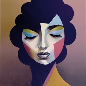 Abstrakt flickansikte, väggdekor hall, inramad canvas  posters tryck av F. Abderrahim