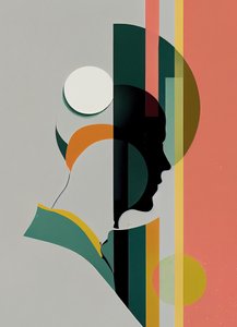 Abstrakt minimalistiskt mansporträtt, vackra färger, väggkonsttryck av F. Abderrahim