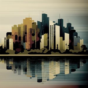Abstrakt målning av höga byggnader, arkitektonisk väggdekoration av F. Abderrahim