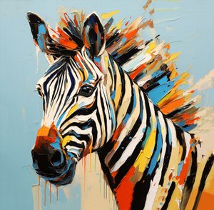 Abstrakt savann djur zebra porträtt, full färg målning , Väggkonst | Canvas tryck