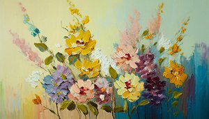 Antika blommor i vas, abstrakta blommor på duk, väggkonsttryck av F. Abderrahim