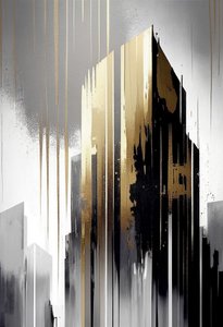 Minimal arkitektonisk abstrakt byggnad, grå och guld målning tryck på begäran av F. Abderrahim